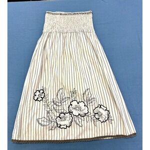 Ocean Breezy Smocked Strapless Maxi Skirt Floral Stripe White Black S